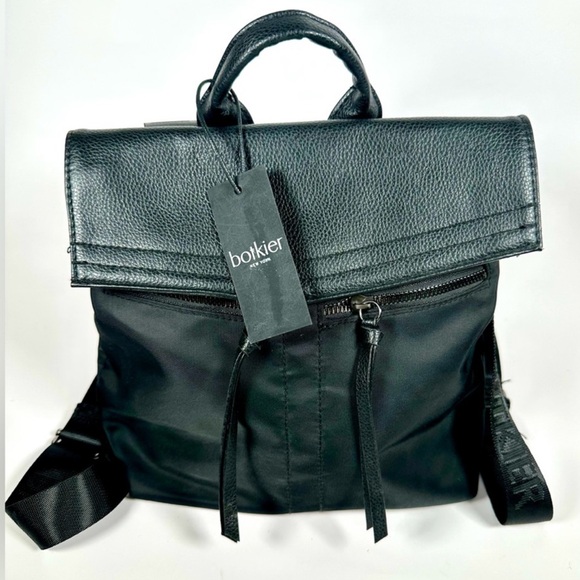 NWT Botkier New York Small Trigger Black Pebbled Backpack Bag with Logo Straps - Picture 5 of 11